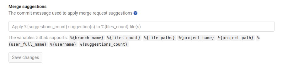 Custom commit message for applied suggestions